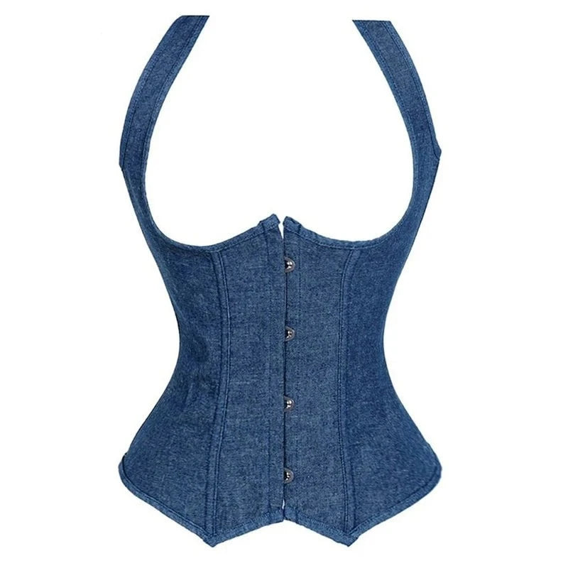 Voguable  Underbust Corset Vest Waist Cincher Vest Cowboy Blue Corsets and Bustiers Top Sexy Women's Plus Size Cowboy Blue voguable