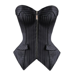Sexy Black Striped Overbust Corset Office Lady Corselet Sexy Women Zip Corset Bustier Strapless Tops Costume Fashion voguable