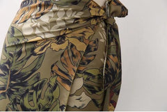 Sexy Flower Leaves Print Bow Tie Sashes Wrap Skirt Vintage Women High Waist Slim Fit Mid-Calf Long Pencil Skirts Holiday voguable