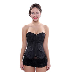 Sexy Black Striped Overbust Corset Office Lady Corselet Sexy Women Zip Corset Bustier Strapless Tops Costume Fashion voguable