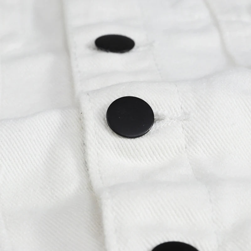 Voguable  Men's slim fit white denim vest Black buttons holes ripped jean waistcoat Tank top voguable