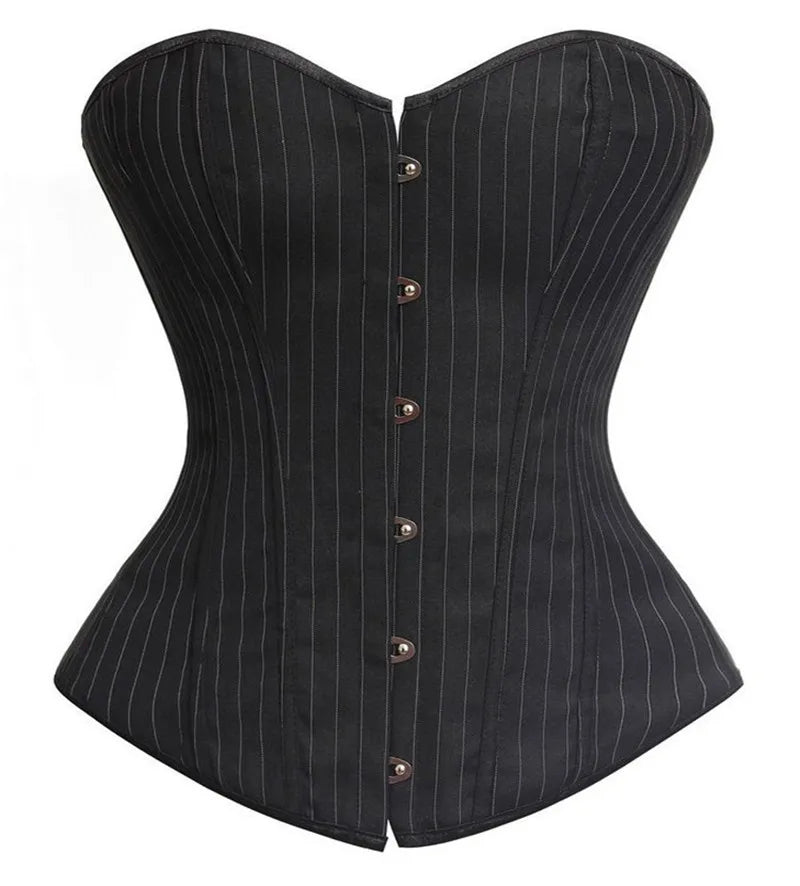 Sexy Black Striped Overbust Corset Office Lady Corselet Sexy Women Zip Corset Bustier Strapless Tops Costume Fashion voguable