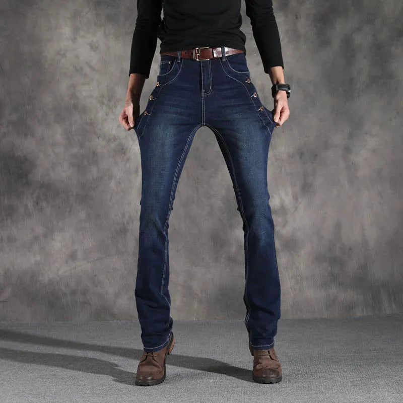 ICPANS Boot Cut Flared Jeans Men Vintage Stretch Regular Fit Jeans Male Casual Mens BootCut Jeans Men Trousers 2019 Fashion Blue voguable
