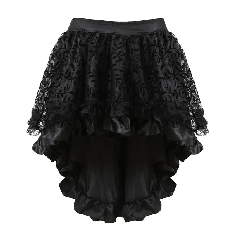 Voguable Skirts Womens Burlesque Corset Skirt High Waist Multilayer Lace Victorian Costumes Gothic Steampunk Skirt Matching Corset Black voguable