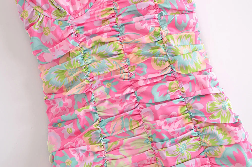 Voguable Romantic Women Fashion Backless Flower Print Sling Sexy Dress Ladies Draped Bodycon Mini Club Party Dress Summer Robe voguable