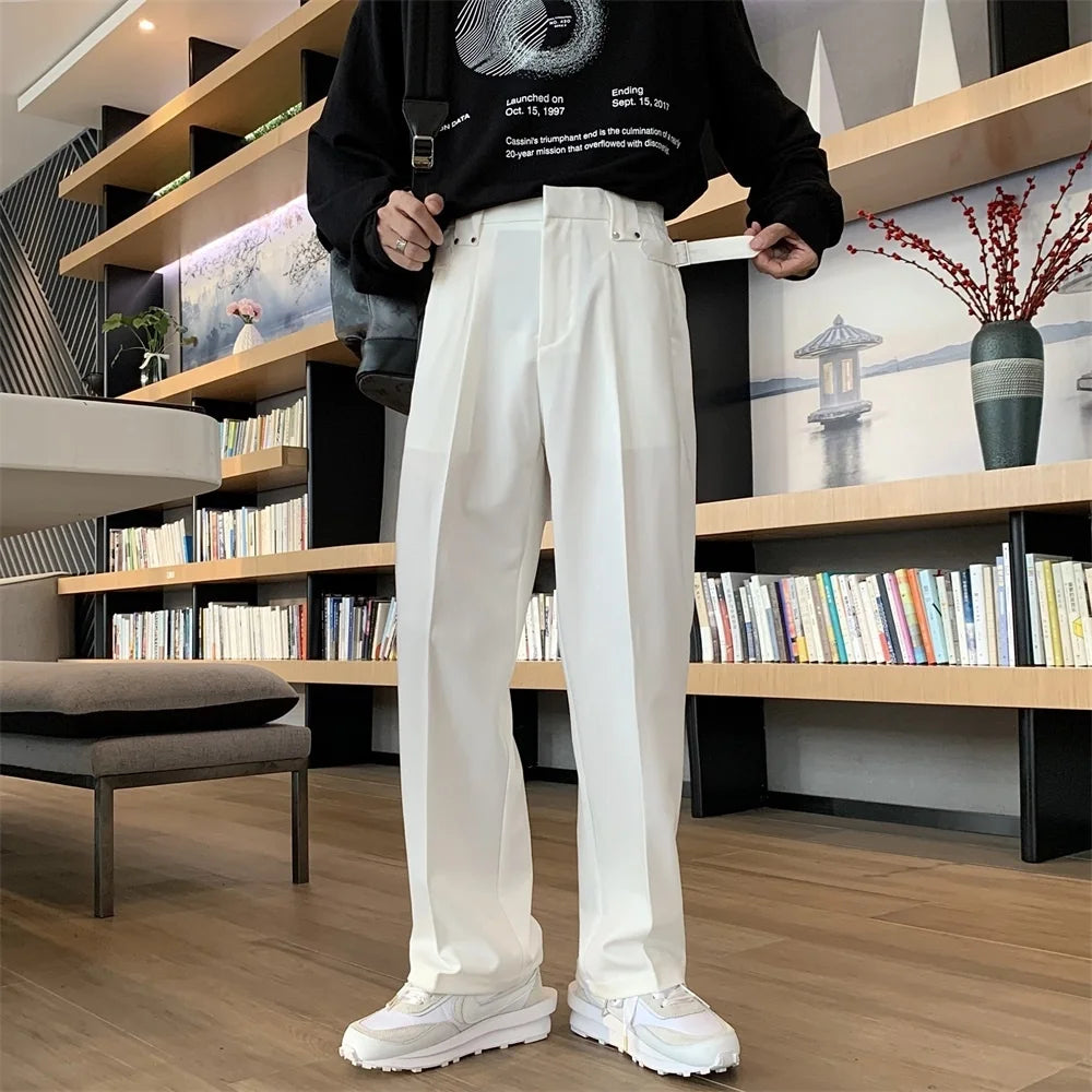 Voguable Khaki Black White Suit Pants Men's Fashion Business Society Men Dress Pants Korean Casual Wide-leg Pants Men Straight Trousers voguable