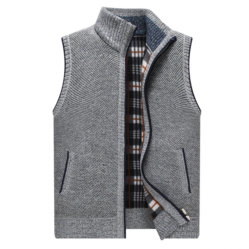 Autumn Winter Mens Sweater Vest Thick Warm Sleeveless Knitted Cardigan Vest Sweatercoat Zipper Casual Outerwear Vest Sleeveless voguable