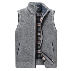 Autumn Winter Mens Sweater Vest Thick Warm Sleeveless Knitted Cardigan Vest Sweatercoat Zipper Casual Outerwear Vest Sleeveless voguable