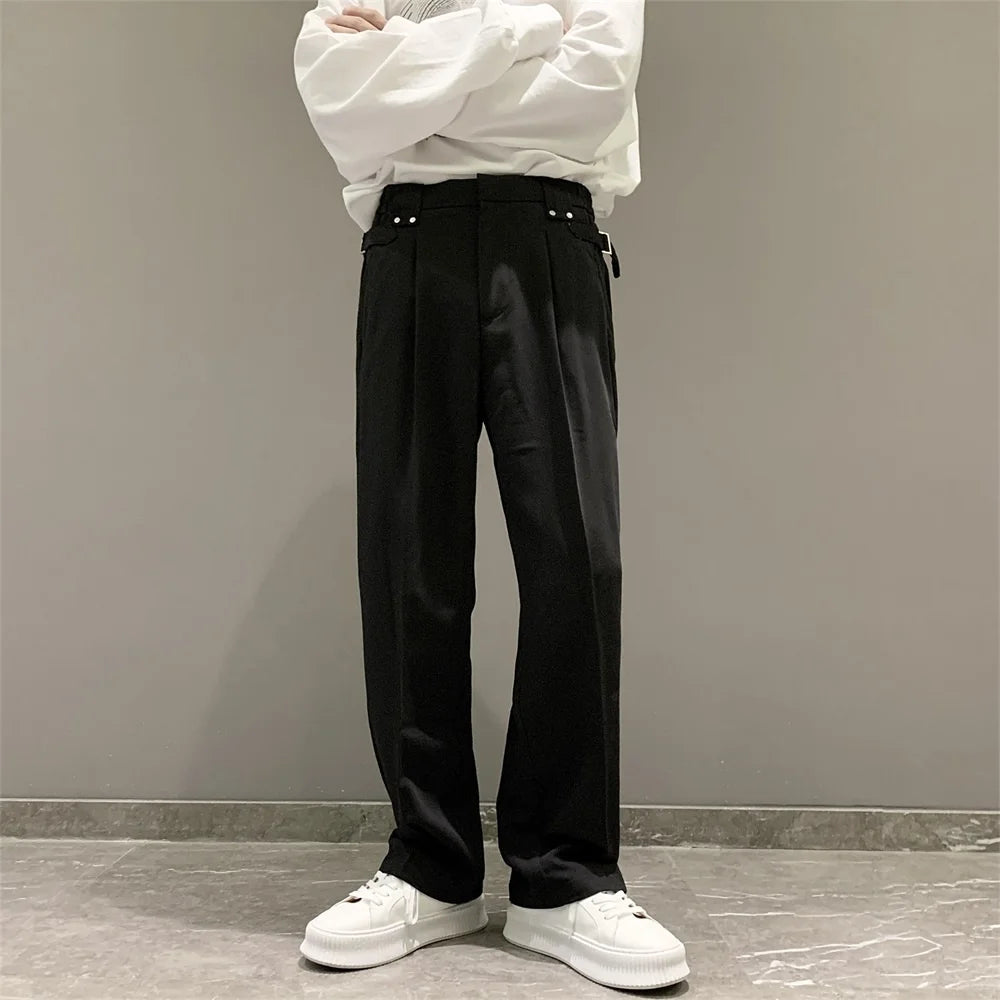 Voguable Khaki Black White Suit Pants Men's Fashion Business Society Men Dress Pants Korean Casual Wide-leg Pants Men Straight Trousers voguable