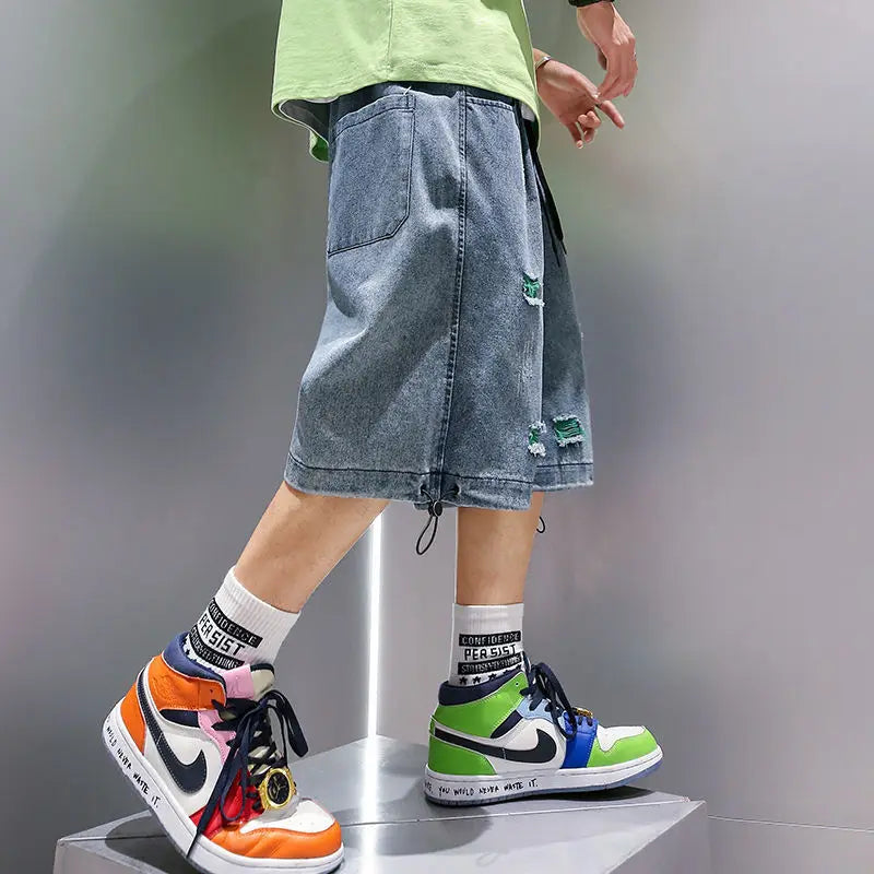 Voguable Black Baggy Short Jeans Men Denim Shorts Blue Ripped Jeans for Men Summer Japanese Hip Hop Jeans Streetwear Harajuku voguable