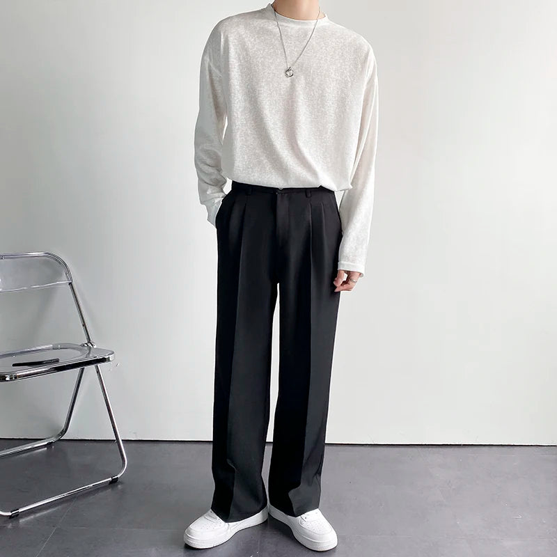 Voguable Solid Color Formal Suit Pants Men Korean Fashion Loose Casual Pants Men Harajuku Streetwear Wide-leg Straight-leg Pants Men voguable