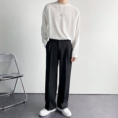 Voguable Solid Color Formal Suit Pants Men Korean Fashion Loose Casual Pants Men Harajuku Streetwear Wide-leg Straight-leg Pants Men voguable