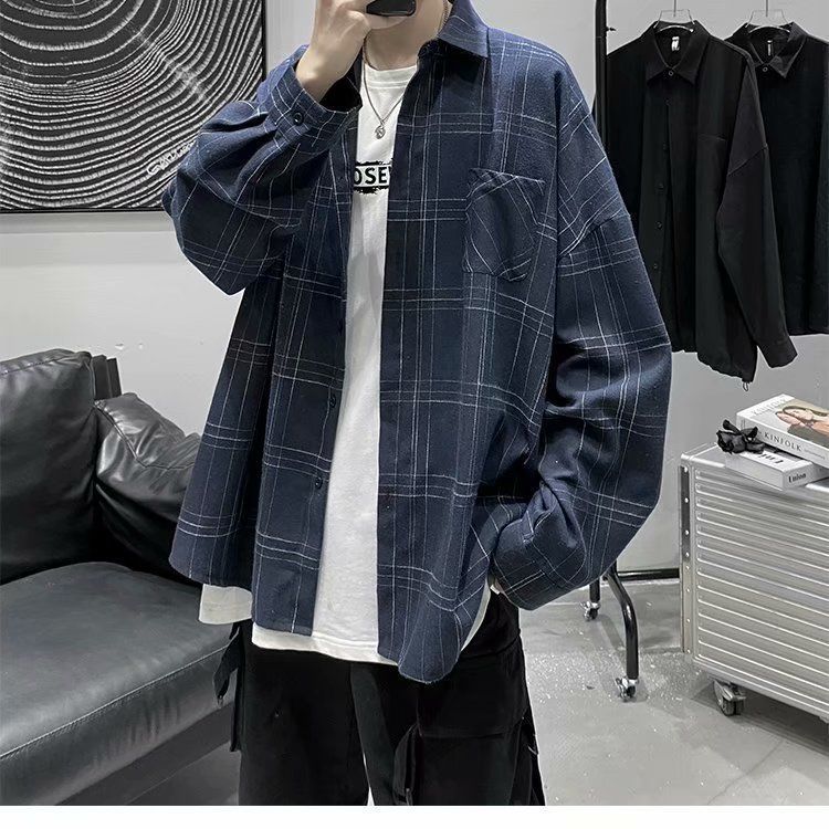 Voguable  Long Sleeve Plaid Shirt Men's casual Shirt high quality shirts men clothing japanese streetwear fashion The new listing voguable