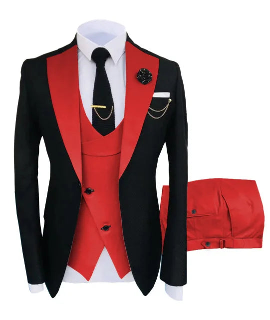 Tailor-Made Burgundy Wedding Men Suits Slim Fit Tuxedo 3 Pieces Suits Groom Prom Jacquard Blazer Terno Masculino Suits voguable