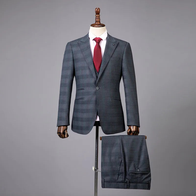 Voguable  Men Suits Latest Coat Plaid Design Tailor-Made Tuxedo 3 Pieces Blazer Groom Groomsman Wedding Business Causal Party Singer voguable