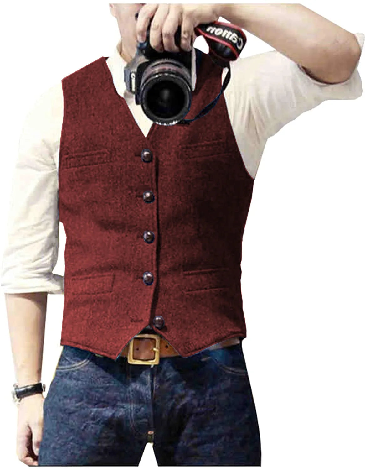 Men's Casual Classic Suit Vest V Neck Herringbone Tweed Slim Fit Business Waistcoat For Wedding voguable