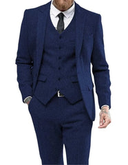 Men's Suits 3 Pieces Black Wool Herringbon Slim Fit Casual Formal Business Groomsmen Tweed Tuxedos for Wedding Blazer+Pants+Vest voguable