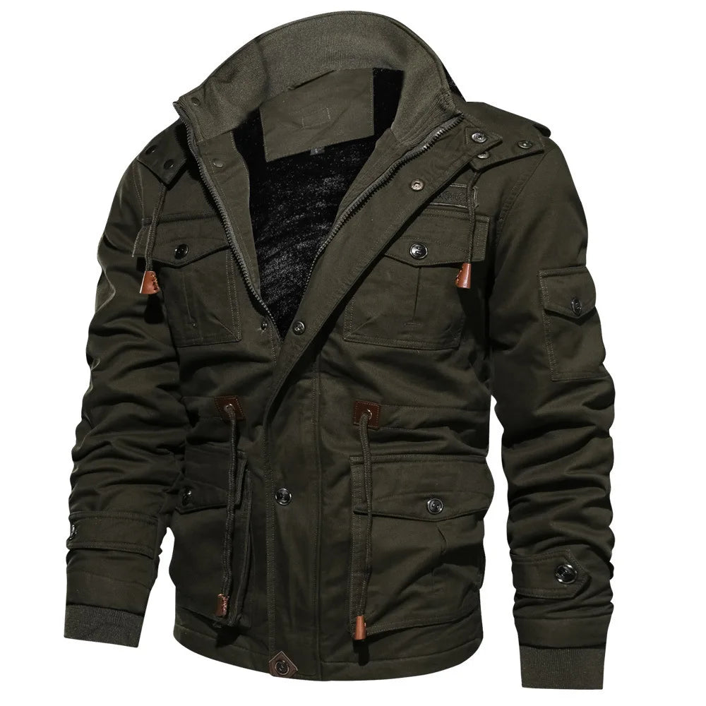 Winter Fleece Jacket Men Casual Thick Thermal Coat Army Pilot Jackets Air Force Cargo Outwear Hooded Jacket Mens Clothes voguable