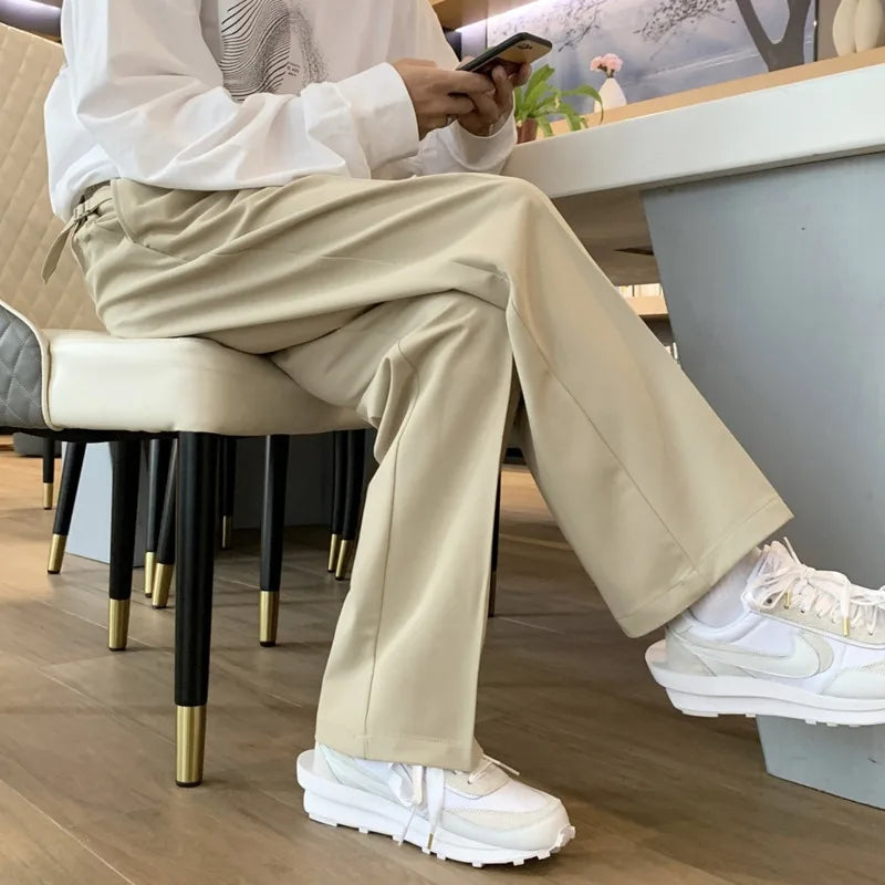 Voguable Khaki Black White Suit Pants Men's Fashion Business Society Men Dress Pants Korean Casual Wide-leg Pants Men Straight Trousers voguable