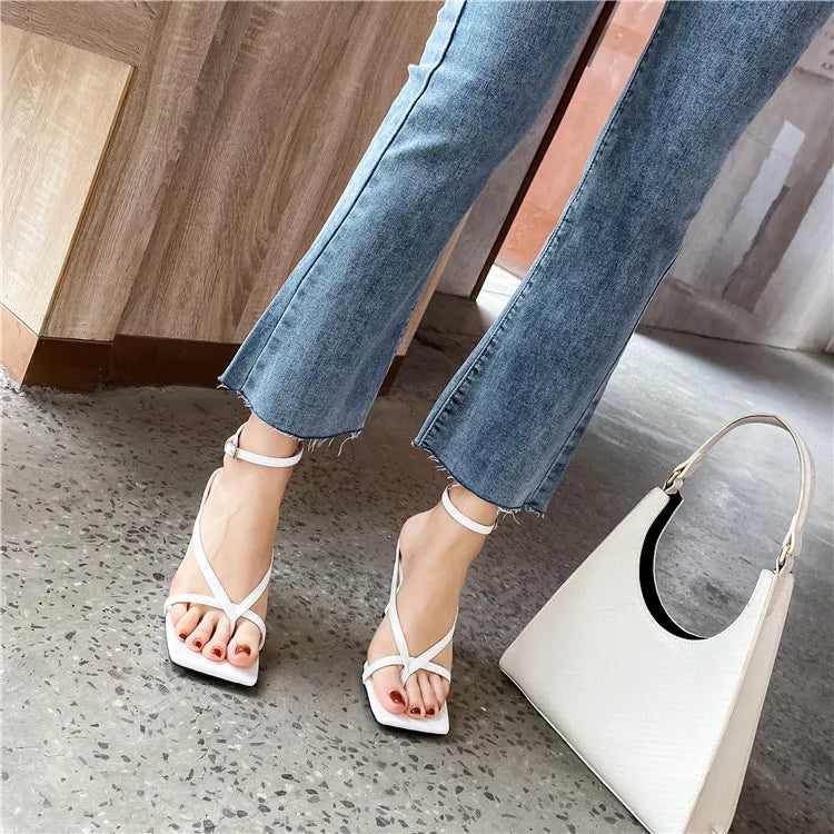 Voguable  Gladiator Sandals High Heels Women Fall Best Street Look Females Square Head Open Toe Clip-On Strappy Shoes voguable