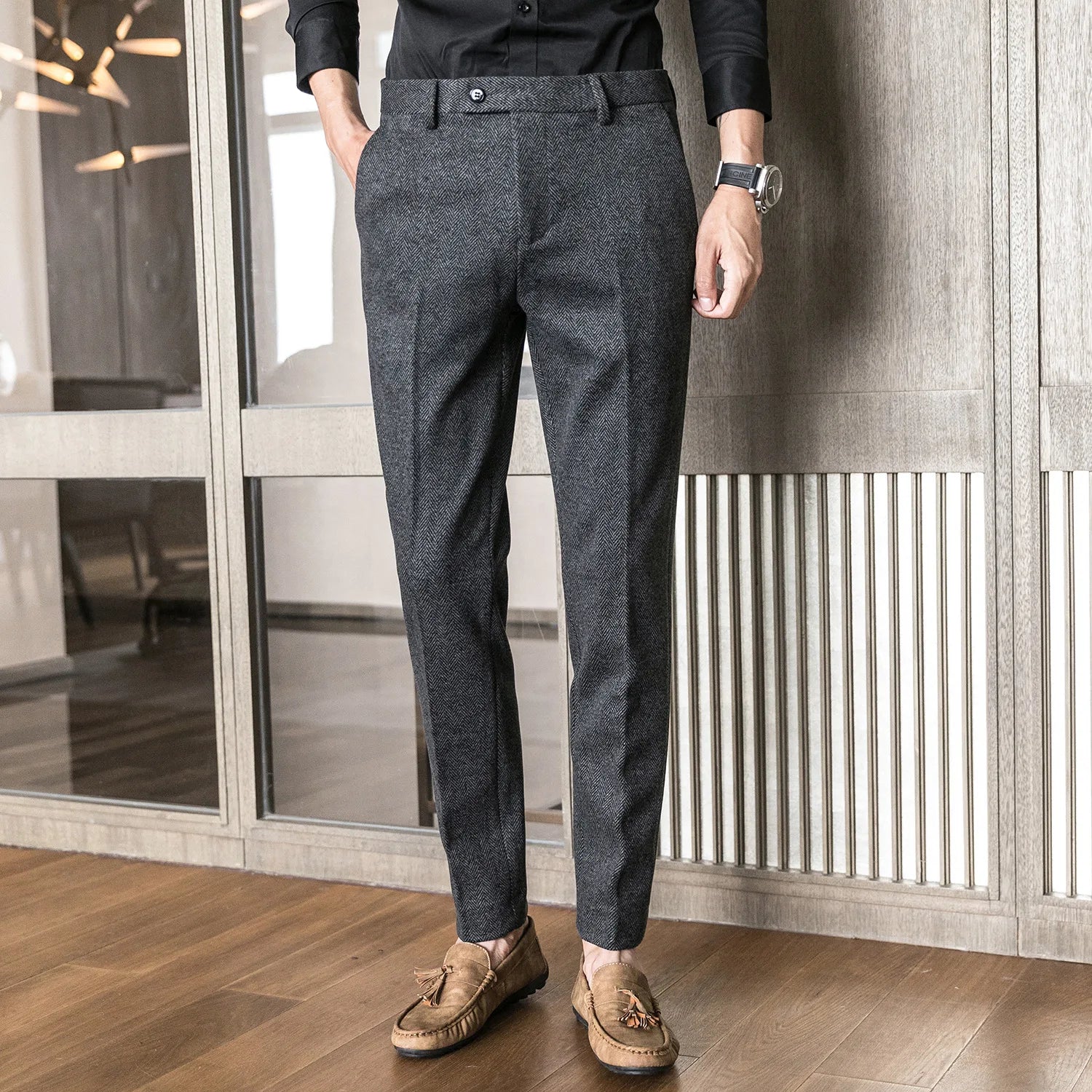 Woolen Dress Trousers Men Thicken Business Formal Office Trousers Wool Mens Suit Pant  New voguable