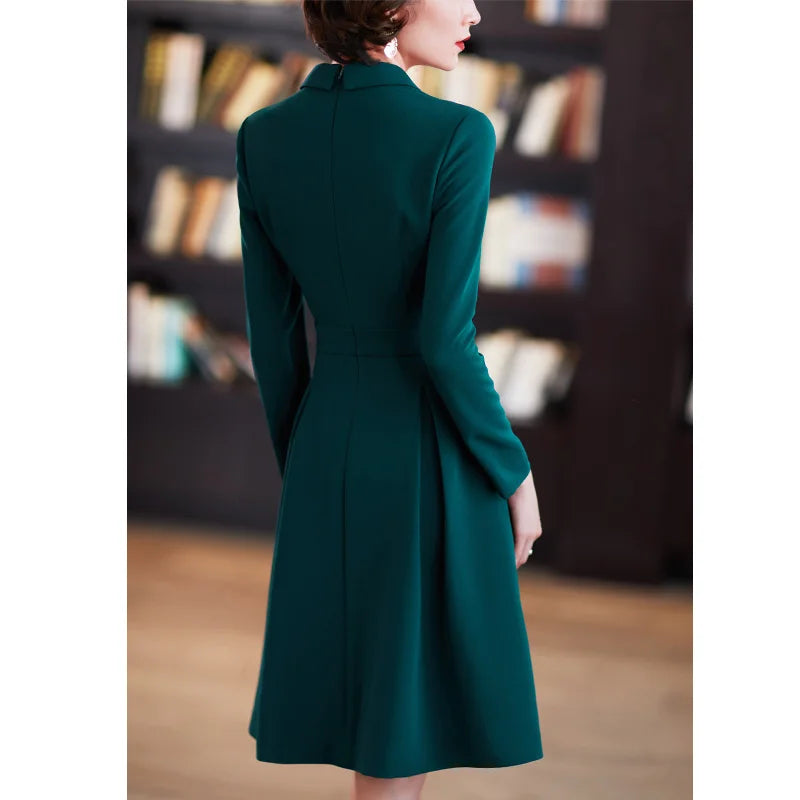 Spring Autumn Women Elegant Blazer Dress Long Sleeve V Neck Slim A Line Midi Dresses Office Ladies Work Formal Clothes Oversized voguable