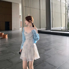 Voguable Summer Party Midi Elegant Dress Women Strap Sexy Design High Wasit Vintage Casual Sleeveless Chiffon Sweet Dress voguable