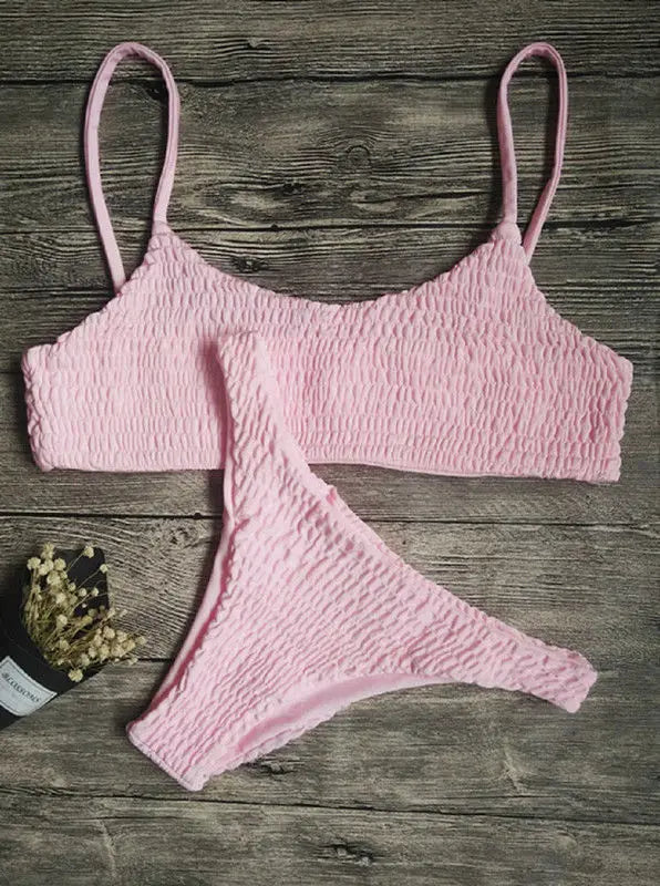 Yellow Ruffles Crochet Sexy Bikini Set Women Push-up Padded Bra Biquini Swimsuit e Swimwear Bathing Suit Mujer