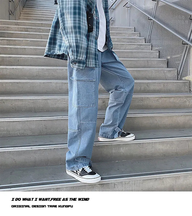 Men Jeans Wide Leg Denim pants Loose Straight Baggy Men's Jeans hip hop Streetwear Skateboard Neutral denim Trousers Cargo jeans voguable
