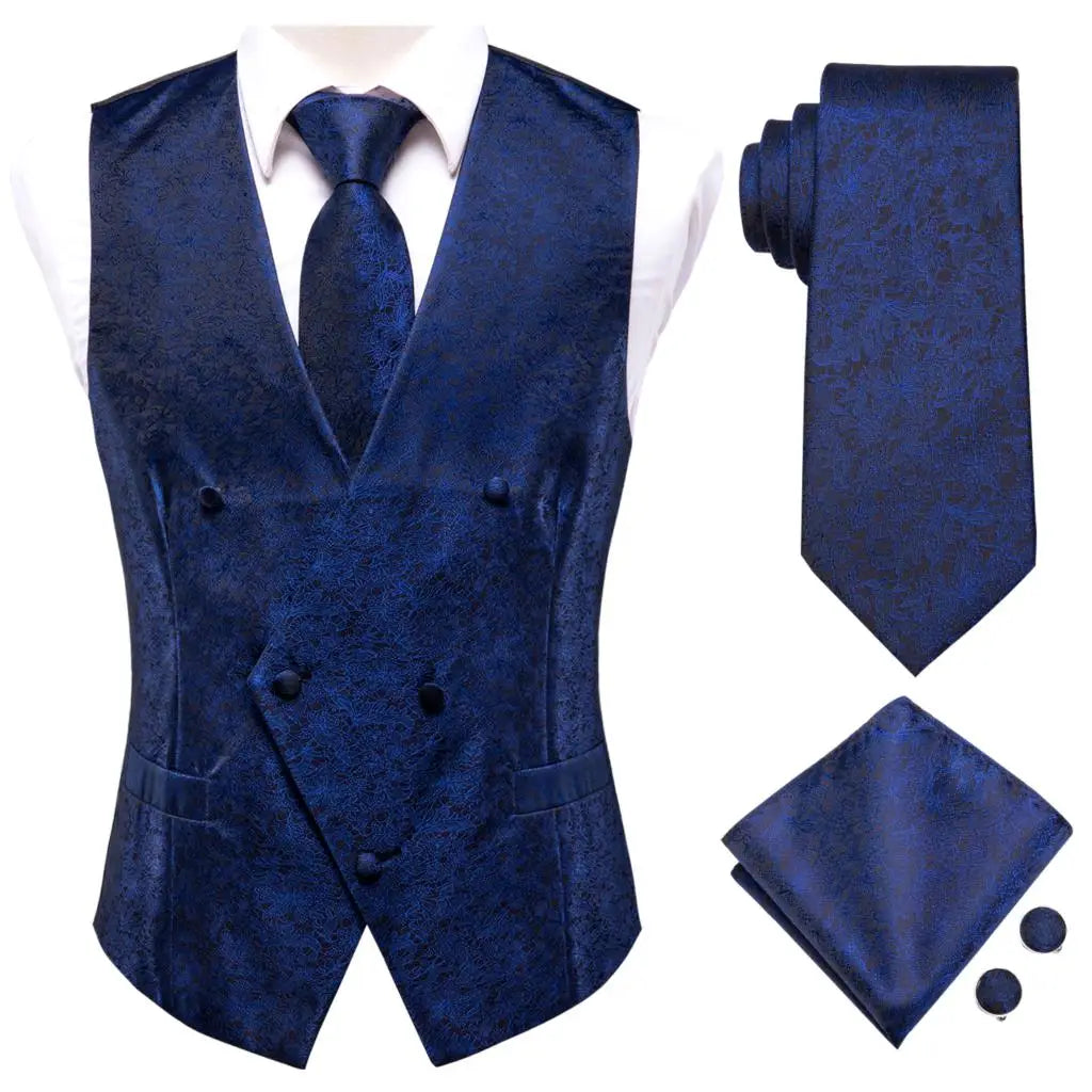 Hi-Tie Pink Green Paisley Silk Dress Vest Set For Men Dark Blue Jacquard Mens Suit Vest Male Waistcoat For Wedding Formal Jacket voguable