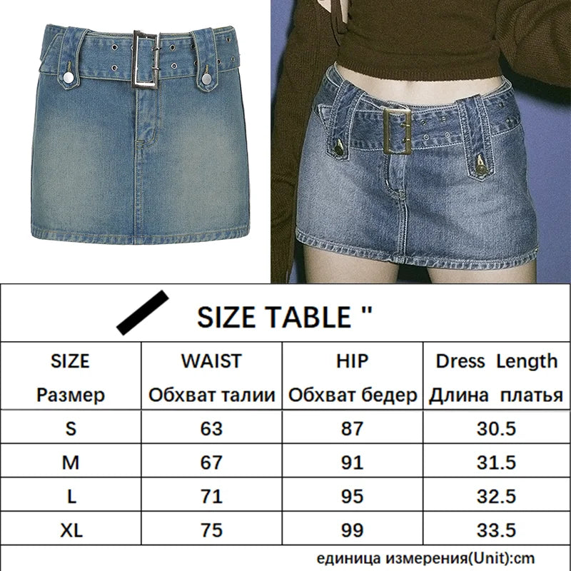 Women'S Jeans Skirt Y2K Belt Mini Denim Skirt Korean Low Waist Straight Short Skirt Summer Harajuku Sexy Vintage voguable