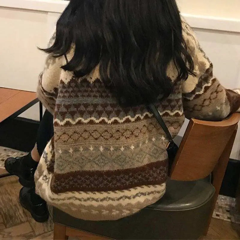 Vintage Sweaters Women Pullover Winter Striped Jumpers Korean Style Loose Pullover Knitwear Casual Loose Sweater Pull Femme voguable