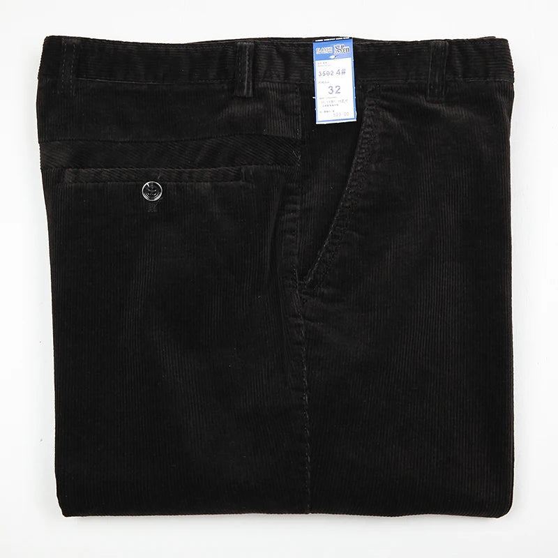 Straight Loose Corduroy Winter Pants Men Thick Black Khaki Red High Waist Male Trousers Office Big Size 40 42 voguable