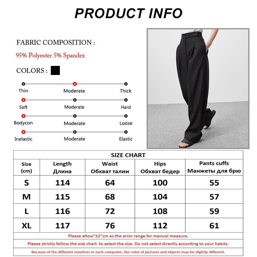 Spring Summer Black Ladies Office Trousers Women High Waist Pants Pockets Female Pleated Wide Leg Pants Solid voguable