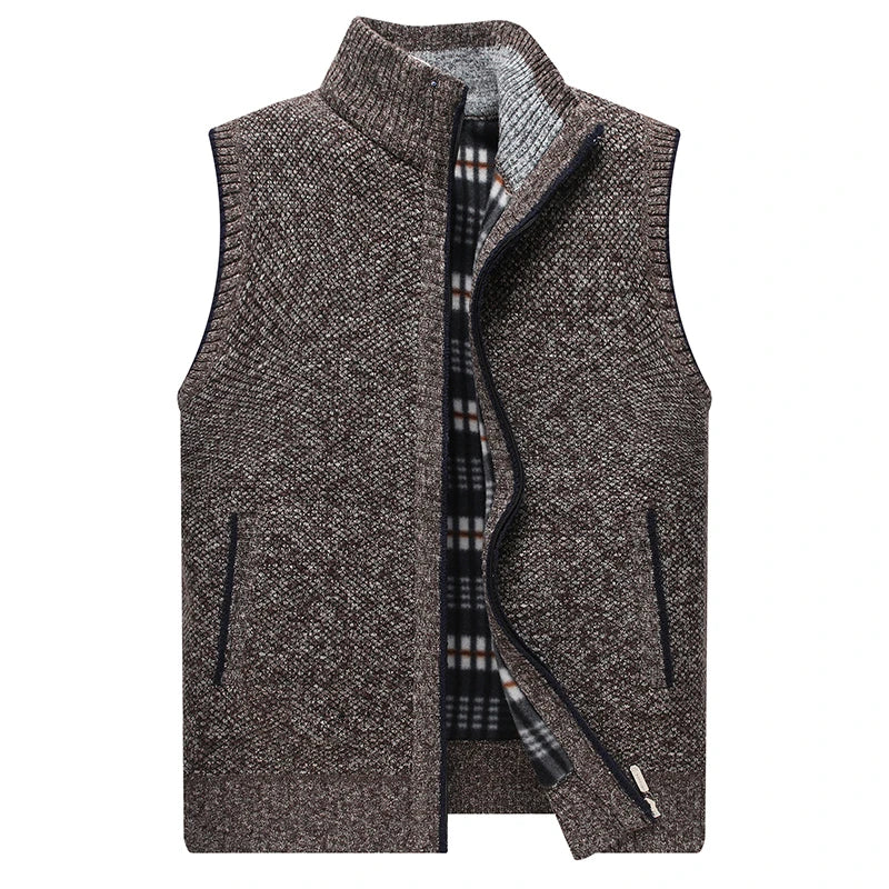 Autumn Winter Mens Sweater Vest Thick Warm Sleeveless Knitted Cardigan Vest Sweatercoat Zipper Casual Outerwear Vest Sleeveless voguable
