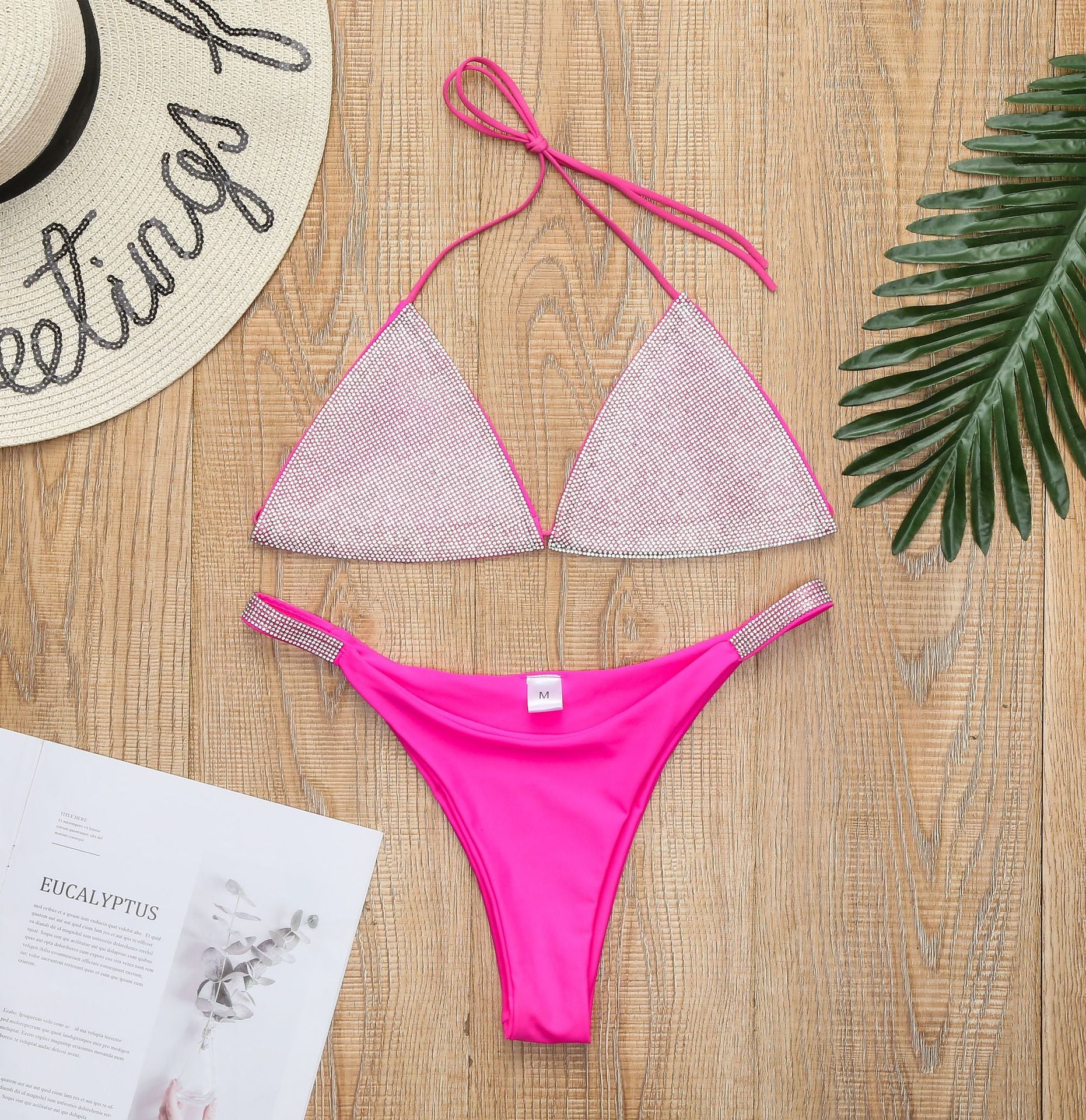 Voguable   Bikini Set Women Luxury Bling Rhinestone Sliver Crystal Diamond Sexy Swimsuit Halter Push Up Bandage Swimwear Bikini Set voguable