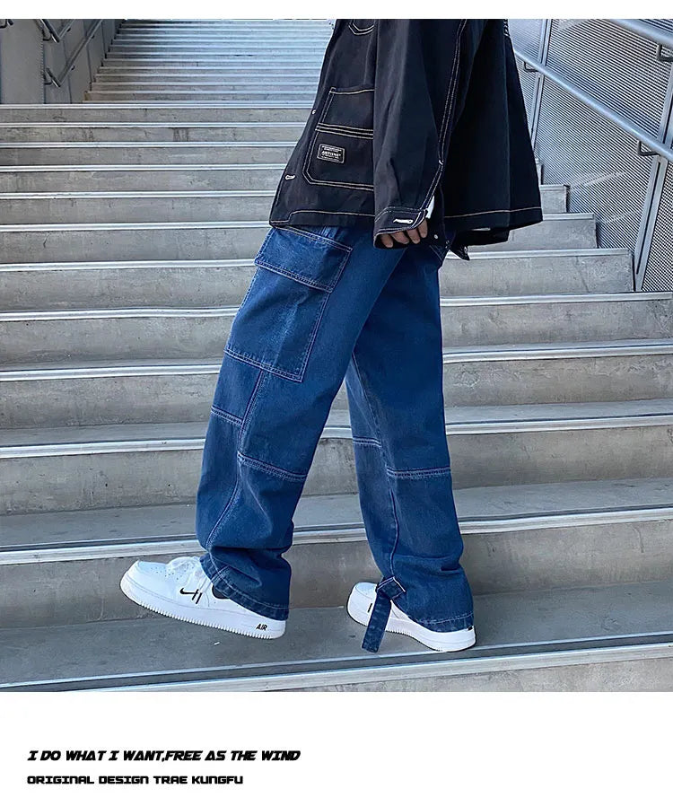 Men Jeans Wide Leg Denim pants Loose Straight Baggy Men's Jeans hip hop Streetwear Skateboard Neutral denim Trousers Cargo jeans voguable