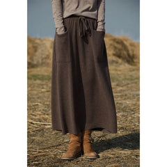 Cashmere skirt ladies high waist stretch skirt casual knitted half length long skirt with pockets winter warm female skirt voguable