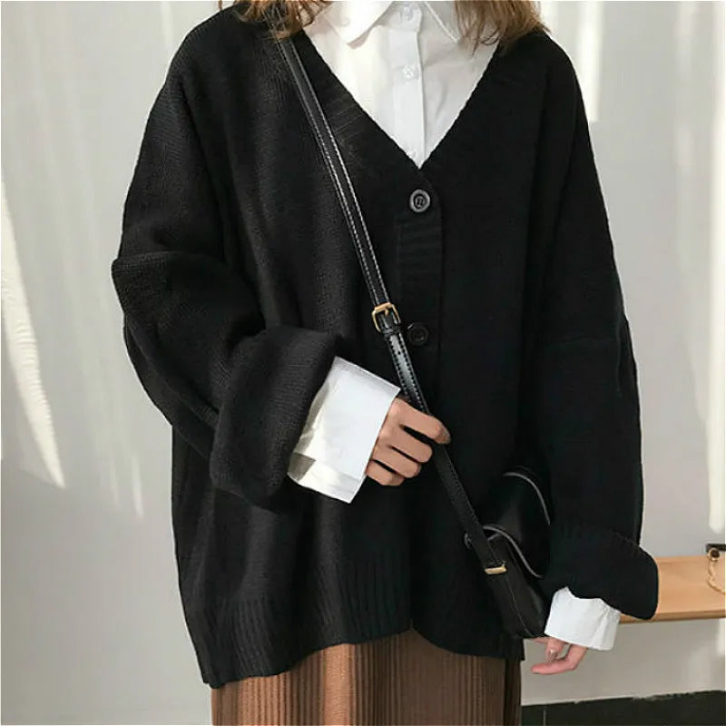 Sweaters Women Knitting Cardigans Casual Spring V-Neck Long Sleeve Daily Solid Mujer Clothes Single Breasted Brown College voguable