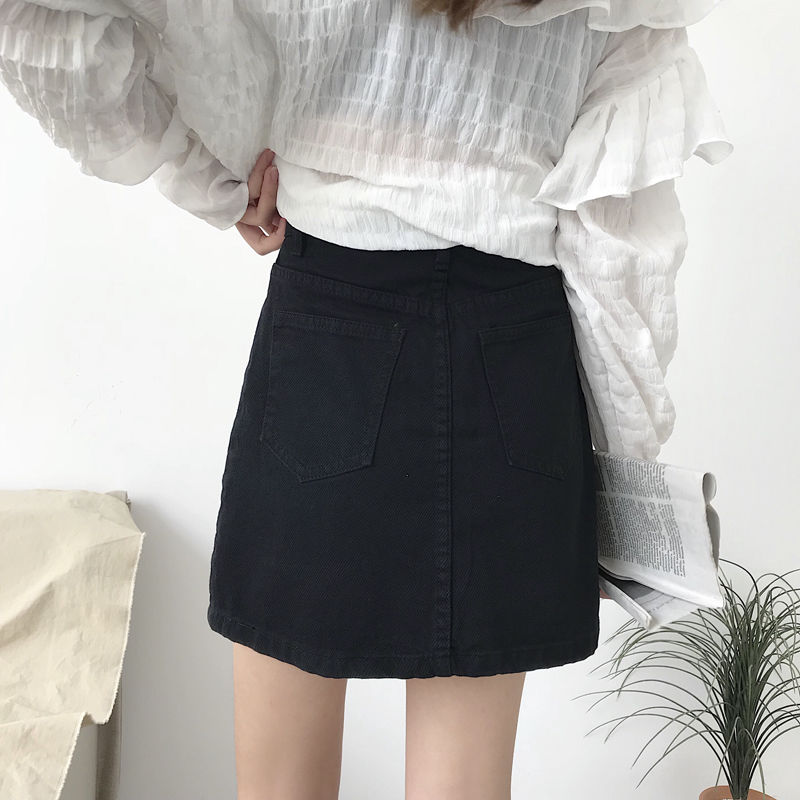 Voguable Denim Skirts Womens Summer Solid White Black Basic High Waist Short Skirt Femme A-line Women Elegant Students School Sundress voguable