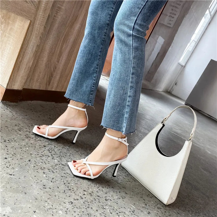 Voguable  Gladiator Sandals High Heels Women Fall Best Street Look Females Square Head Open Toe Clip-On Strappy Shoes voguable