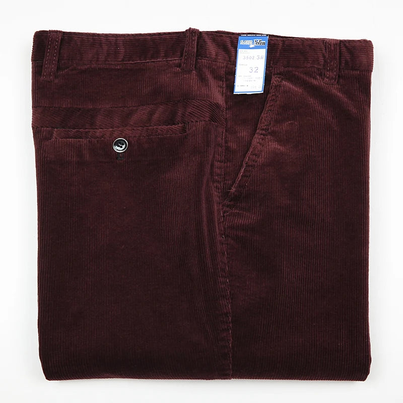 Straight Loose Corduroy Winter Pants Men Thick Black Khaki Red High Waist Male Trousers Office Big Size 40 42 voguable