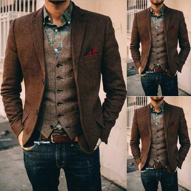 Voguable Man Suits Tweed Groom Tuxedos Wedding Dress Prom Dresses Evening Dress Peaky Blinders Groom Wear Two Pieces (Jacket+Vest) voguable
