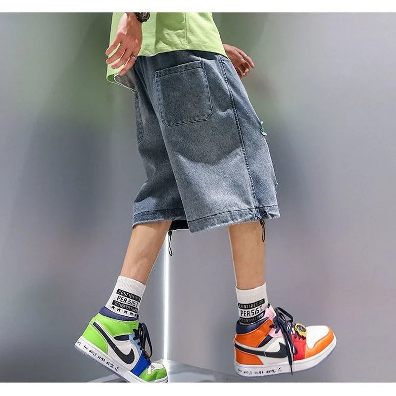 Voguable Black Baggy Short Jeans Men Denim Shorts Blue Ripped Jeans for Men Summer Japanese Hip Hop Jeans Streetwear Harajuku voguable