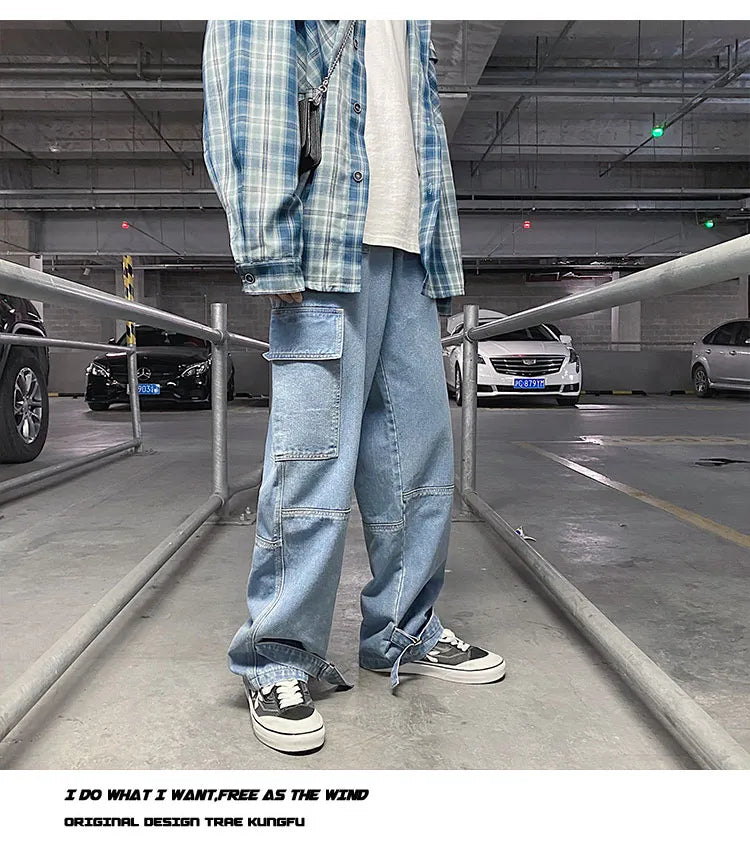 Men Jeans Wide Leg Denim pants Loose Straight Baggy Men's Jeans hip hop Streetwear Skateboard Neutral denim Trousers Cargo jeans voguable