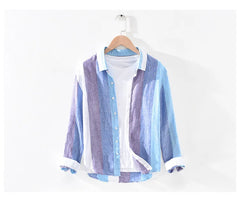 Voguable Spring and Autumn Striped Linen Shirts for Men Pure Linen Made Breathable Comfortable Long Sleeve Loose Men Clothing voguable