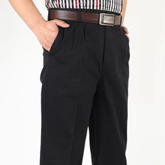 Straight Loose Casual Pants Men Pleated Classic Basic High Waist Thick Autumn 100% Cotton Black Office Trousers 42 44 46 voguable