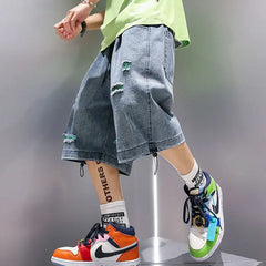 Voguable Black Baggy Short Jeans Men Denim Shorts Blue Ripped Jeans for Men Summer Japanese Hip Hop Jeans Streetwear Harajuku voguable