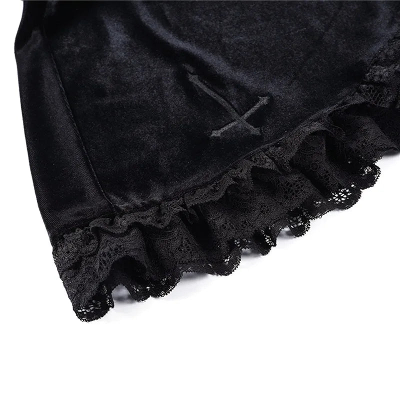 Punk Gothic Skirt 2000s Women Black Dark Academia Cross Print High Waist Pleated A-line Skirt y2k Vintage Lace Skirts voguable