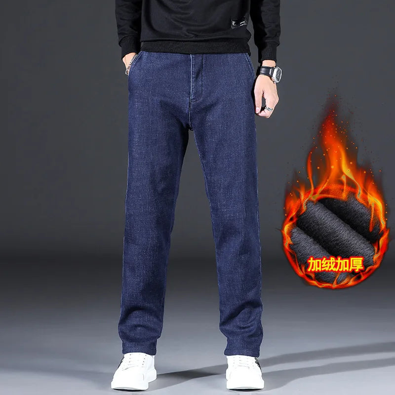 Fleece Warm Winter Denim Jeans Straight Babby Stretch Pants Jeans For Man Black Classic Vintage Jeans trousers voguable